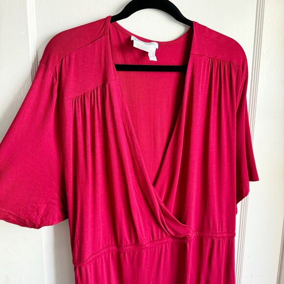 Ulla Popken Red Knit Rayon Blend Relaxed Fit Faux Wrap Dress Size 24/26 Career - Picture 3 of 11